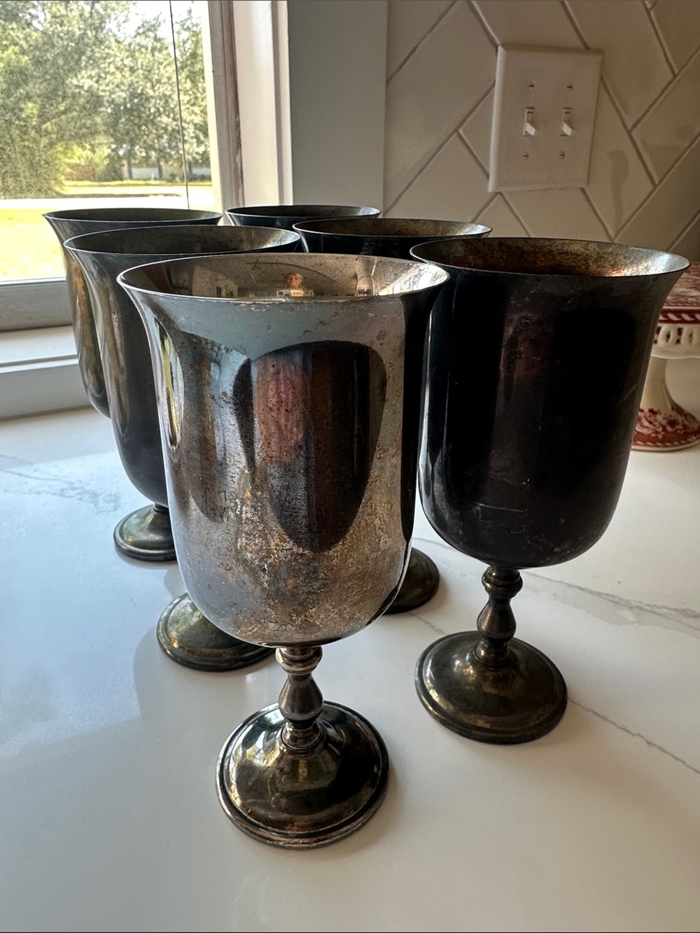 6 Vintage-Style Silver Goblet Set - Metallic Black/Silver Home Accents